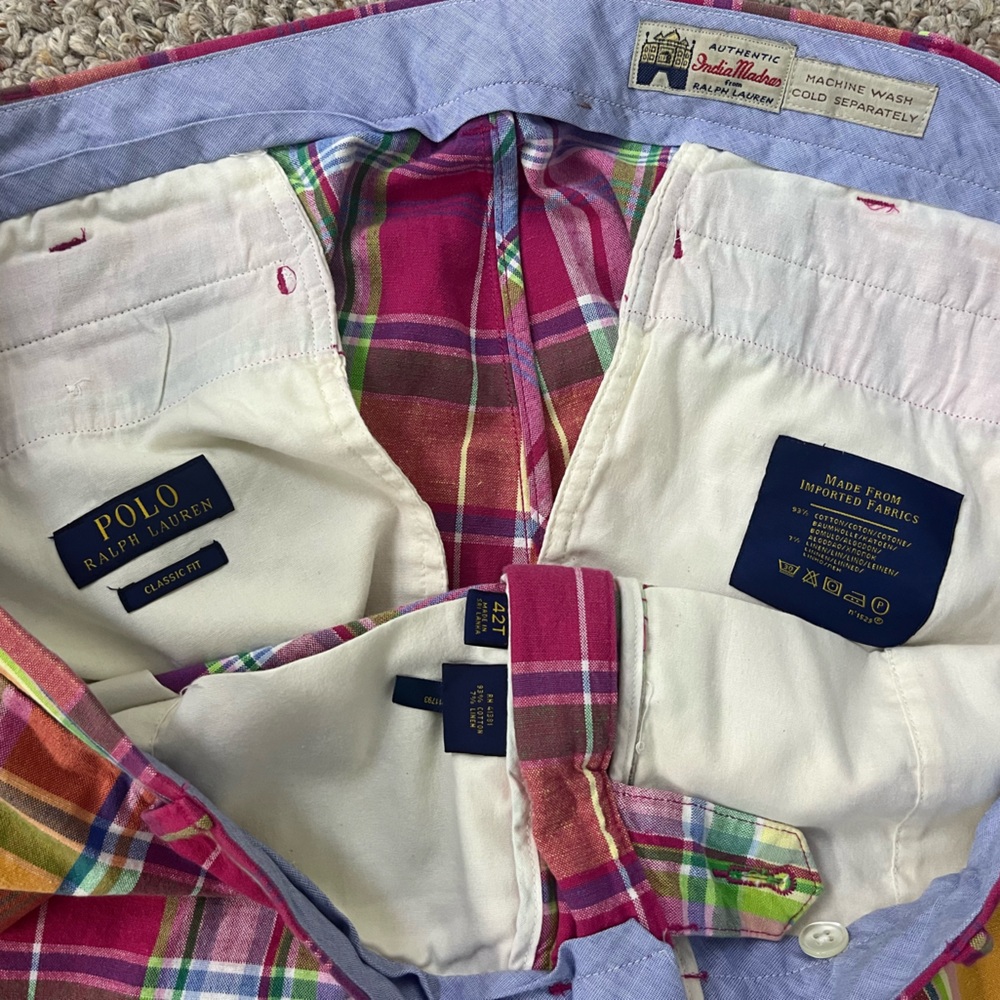 Polo Ralph Lauren Cotton/Linen Blend Indian Madras Flat Front Shorts Size 42 T - Picture 8 of 9